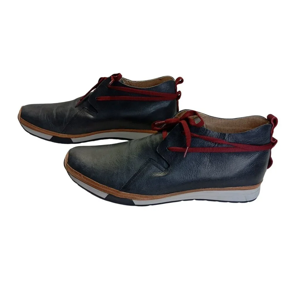 MCNDO Carnaby Shoes Mens Black Leather Size 11 Red Laces Casual Comfort Rubber